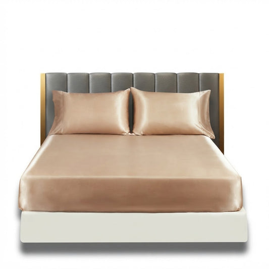 Coffee Brown Silky Satin Fitted Sheet – Soft & Luxurious Bedding