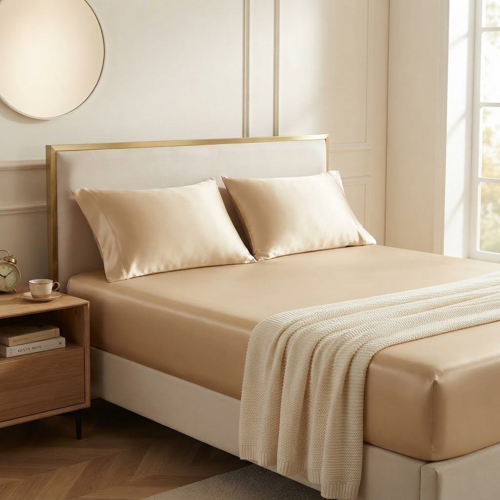 Coffee Brown Silky Satin Fitted Sheet – Soft & Luxurious Bedding