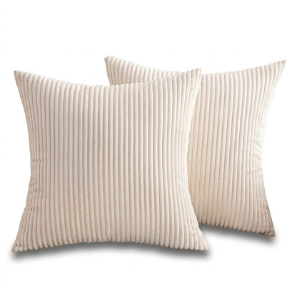 Cream-White Striped Corduroy Cushion Cover
