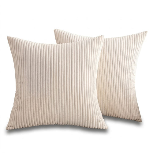 Cream-White Striped Corduroy Cushion Cover