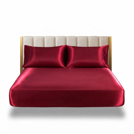 Burgundy Silky Satin Fitted Sheet – Sleep in Softness & Elegance