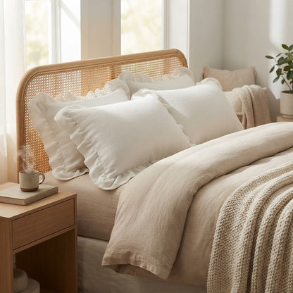 Pure Cotton Ruffle Pillowcases Set of 2 Solid White 48x74cm