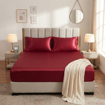Burgundy Silky Satin Fitted Sheet – Sleep in Softness & Elegance