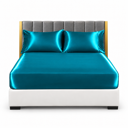 Deep Teal Luxe Satin Fitted Sheet – Silky Softness & Timeless Elegance