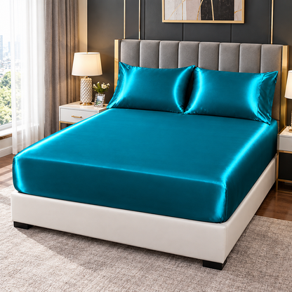 Deep Teal Luxe Satin Fitted Sheet – Silky Softness & Timeless Elegance