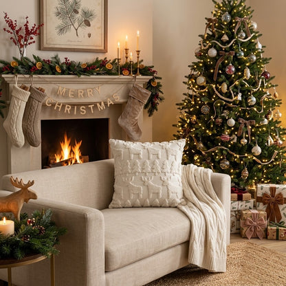 Christmas Reindeer & Pine Tree Cushion Cover