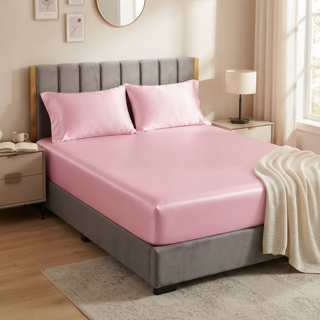 Blush Pink Silky Satin Fitted Sheet – Luxuriously Smooth & Elegant