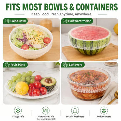 200PCS Disposable Stretch Food Covers for Bowls & Plates, Elastic Bowl Covers